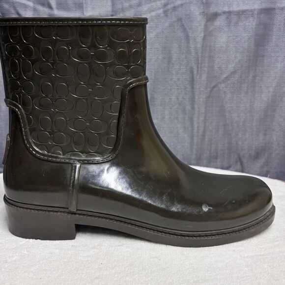 Coach Signature C Women’s Rubber Rain Boots Dark Olive Black Size 8 - Picture 6 of 12